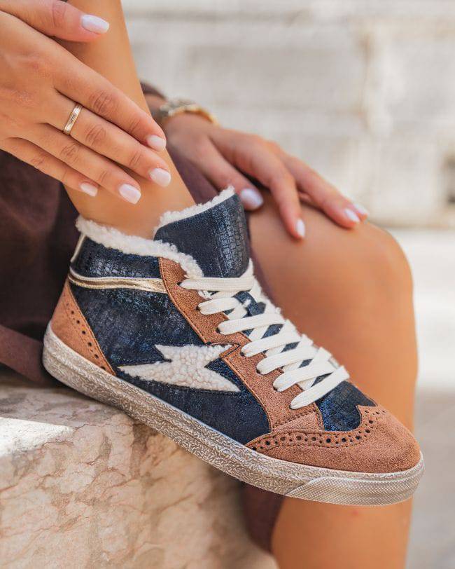 Zapatillas altas de mujer azules con lentejuelas Cl o
