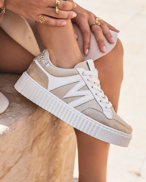 Zapatillas beige mujer con cordones - Aubrey - Casualmode.es