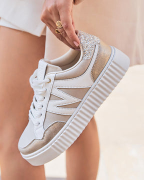 Zapatillas beige mujer con cordones - Aubrey - Casualmode.es