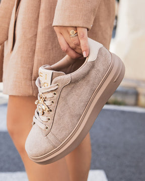 Zapatillas plataforma mujer beige con cordones - Éléna - Casualmode.es