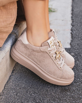 Zapatillas plataforma mujer beige con cordones - Éléna - Casualmode.es