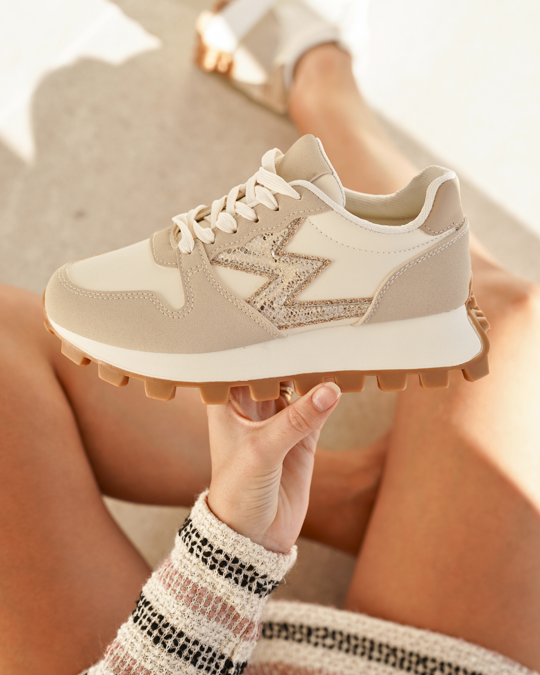 Zapatillas plataforma mujer beige con cordones - Oriane