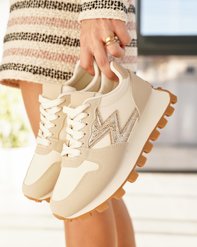 Zapatillas plataforma mujer beige con cordones - Oriane