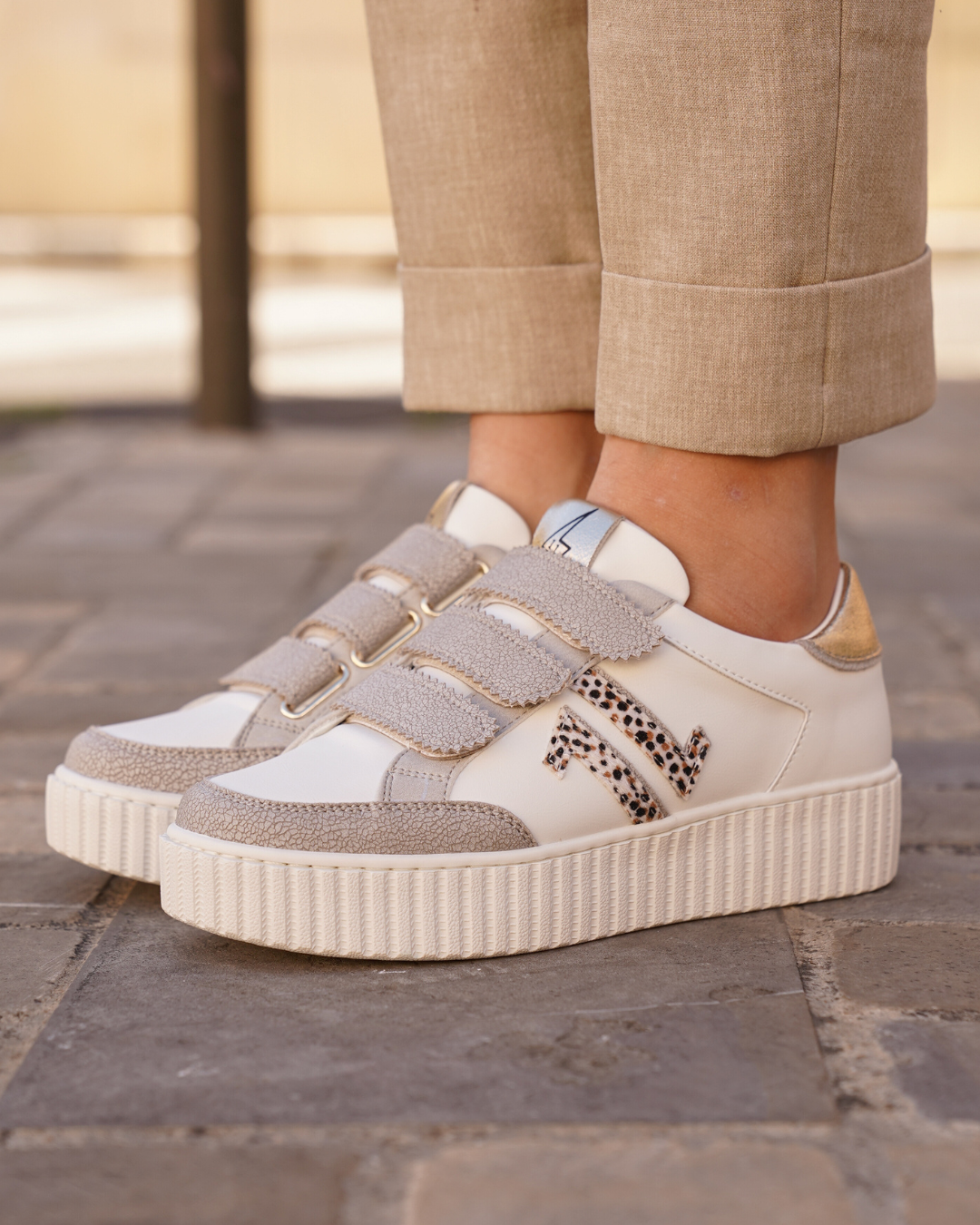 Zapatillas mujer creepers plateadas con velcro - CL83 GREY