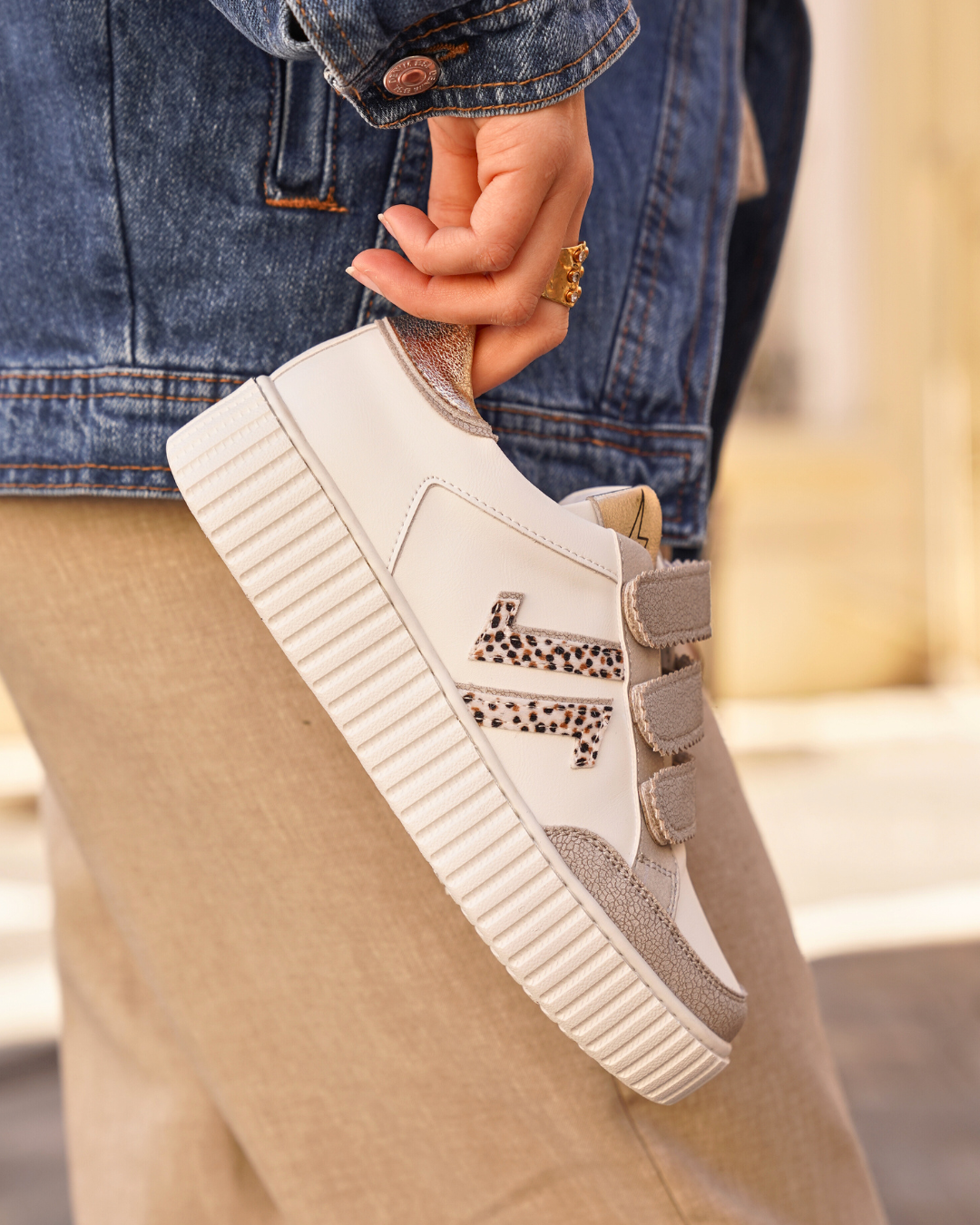 Zapatillas mujer creepers plateadas con velcro - CL83 GREY
