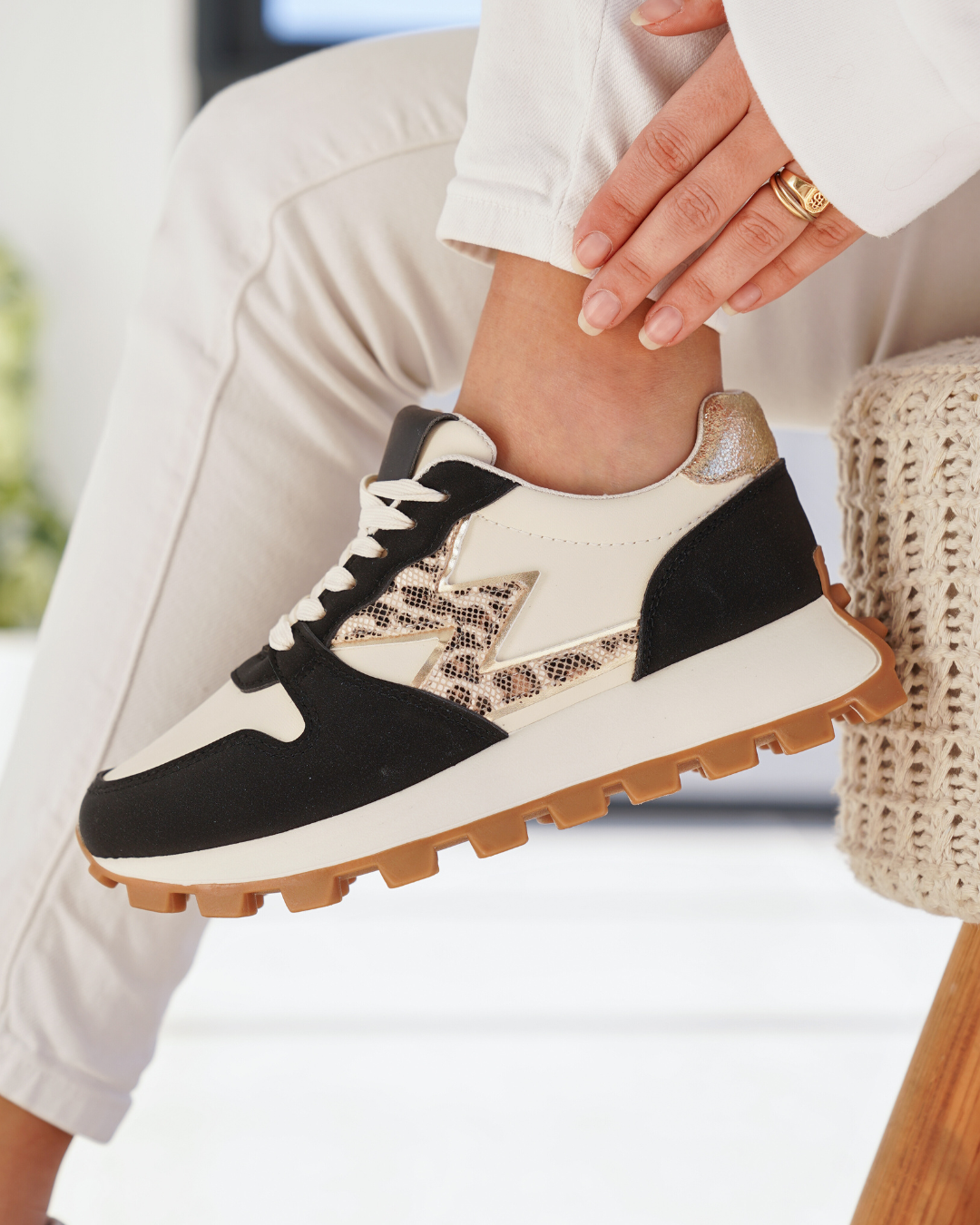 Zapatillas plataforma mujer negras con cordones - Oriane