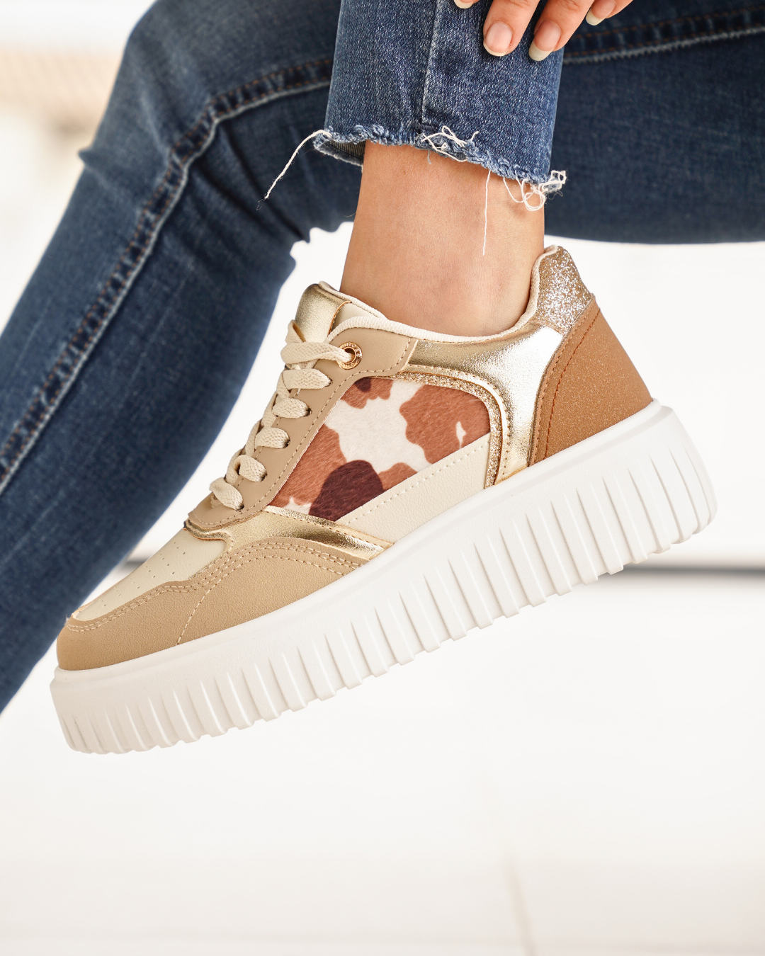 Zapatillas plataforma mujer camel con cordones - Ebony
