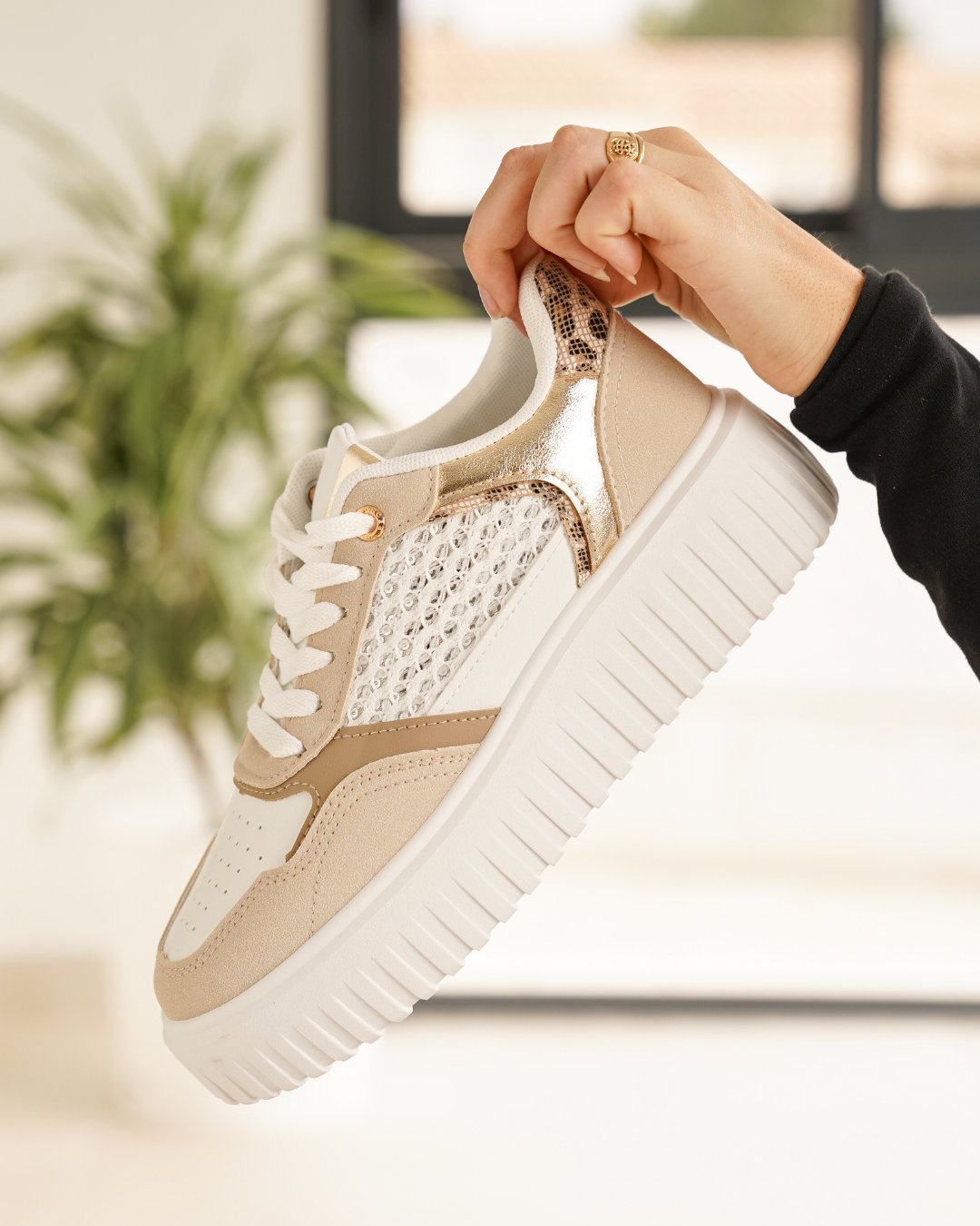 Zapatillas plataforma mujer topo con cordones - Ebony