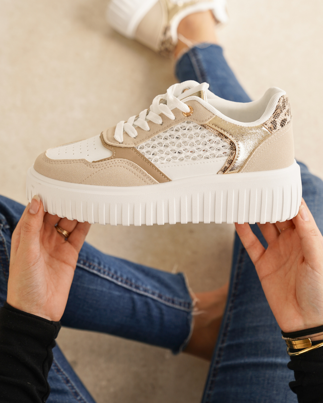 Zapatillas plataforma mujer topo con cordones - Ebony