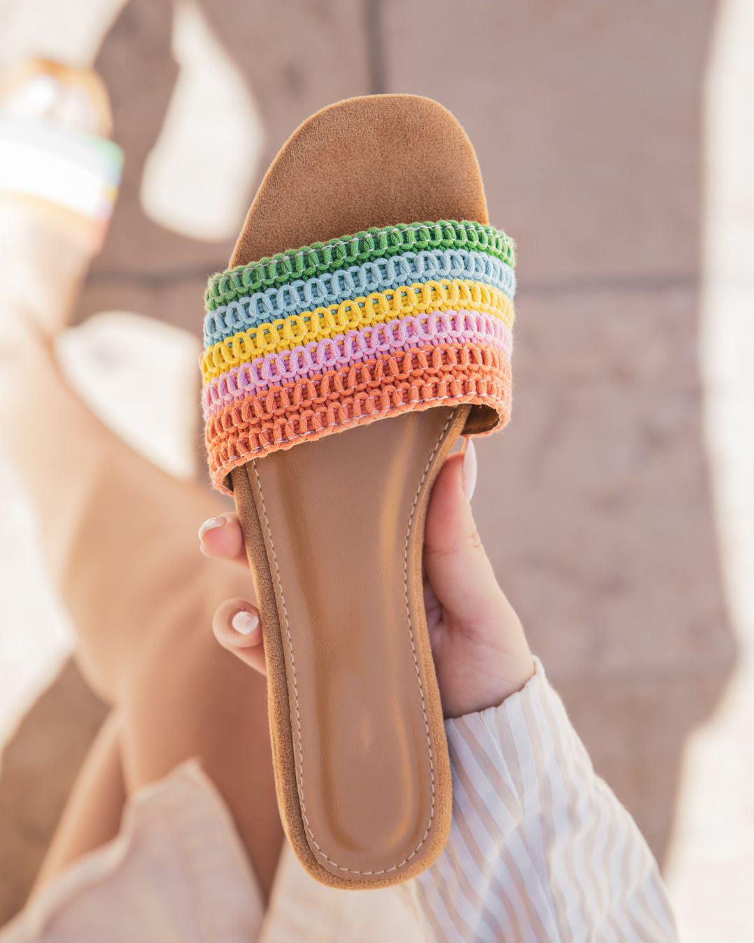 Sandalia de mujer plana estilo mule multicolor - Eulalie - Casualmode.es