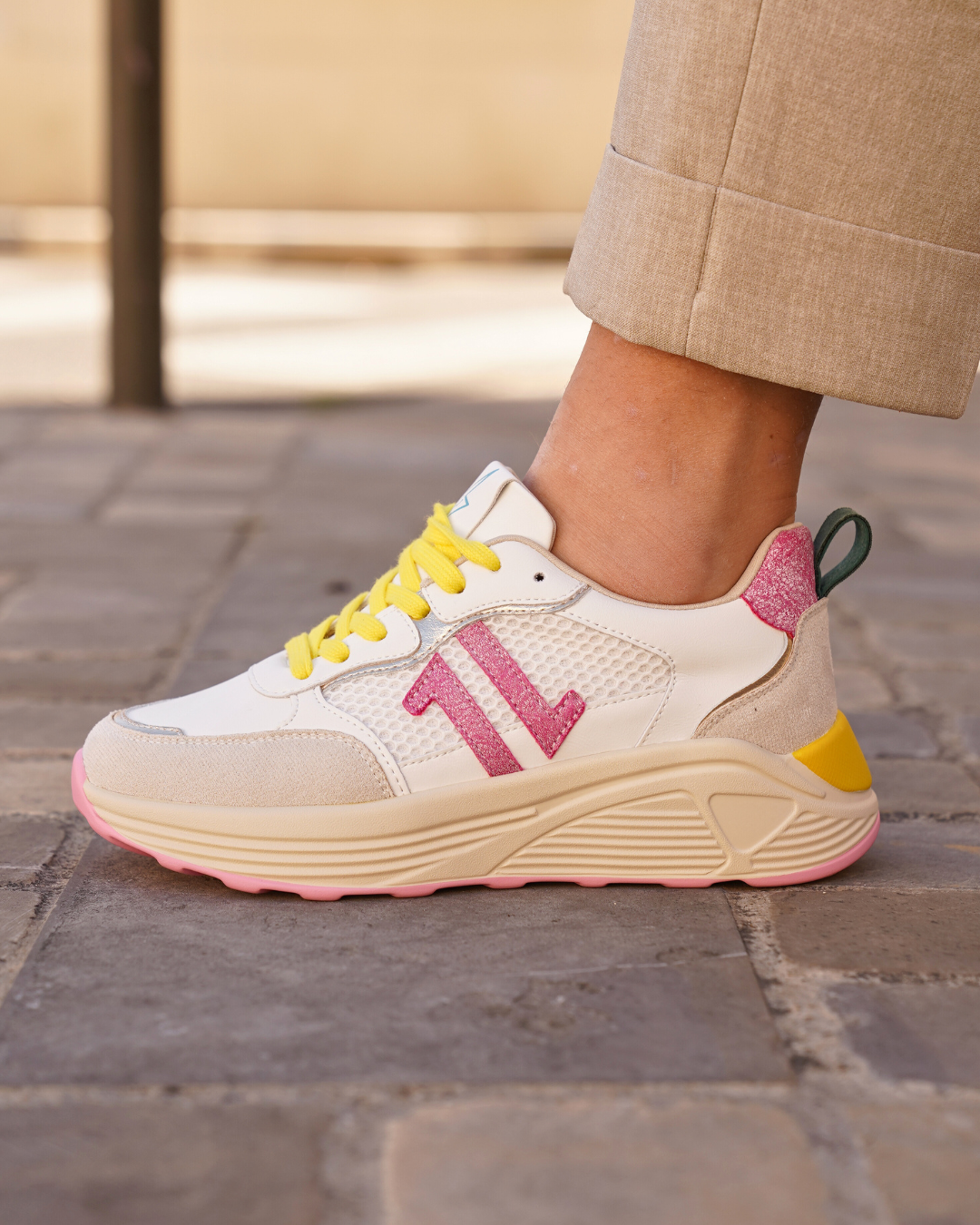 Zapatillas plataforma mujer amarillas con cordones - CL89 YELLOW