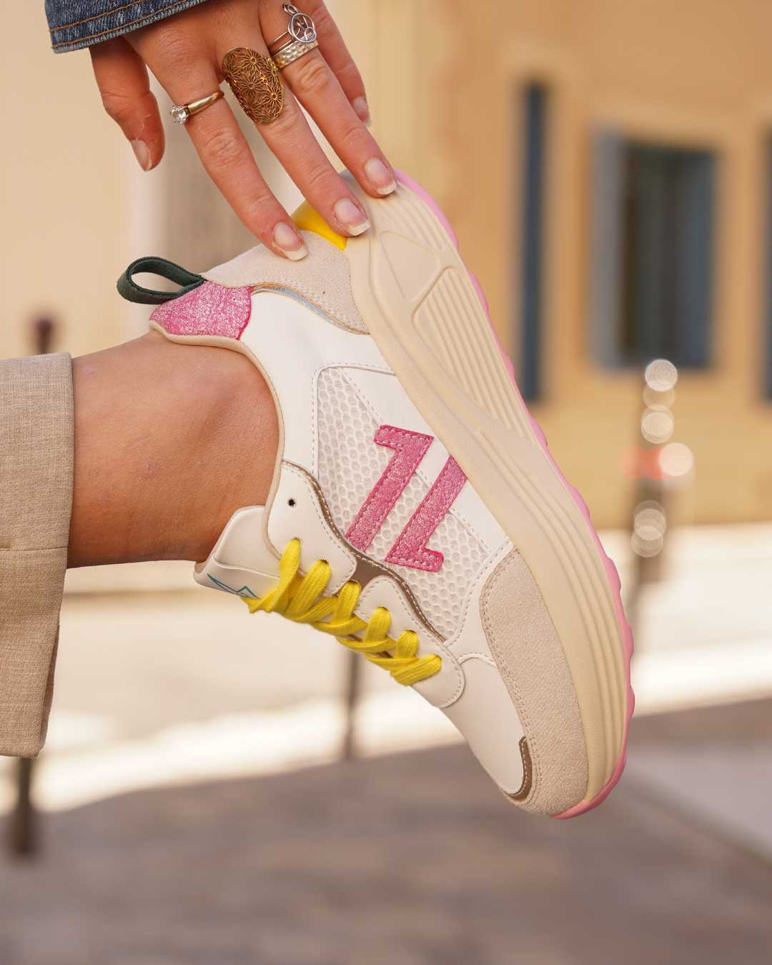 Zapatillas plataforma mujer amarillas con cordones - CL89 YELLOW