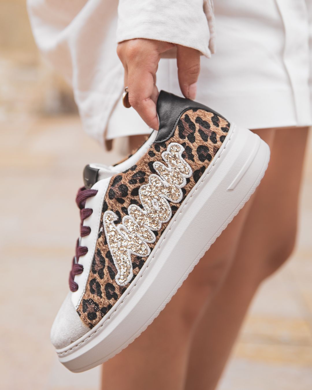 Zapatillas plataforma mujer leopardo con cordones - Brenda - Casualmode.es