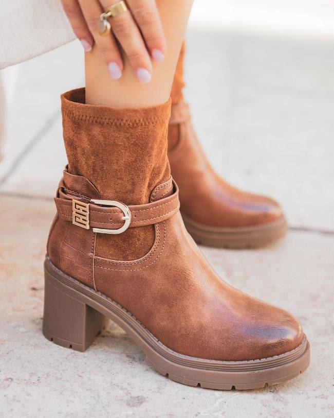 Botines camel mujer con tacon Grace