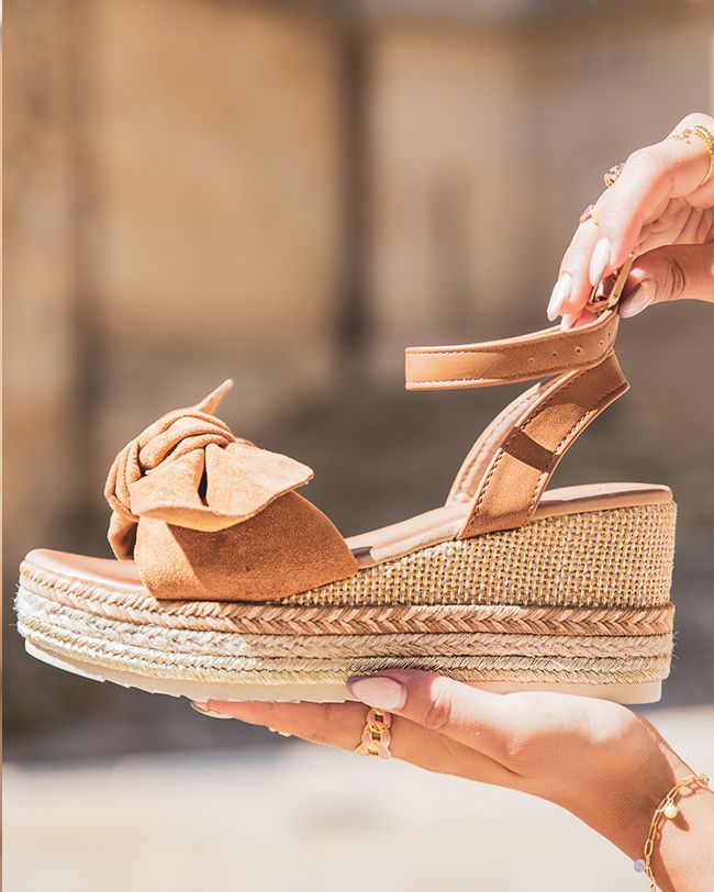 Sandale compensée camel emma - femme - noeud - Casual Mode