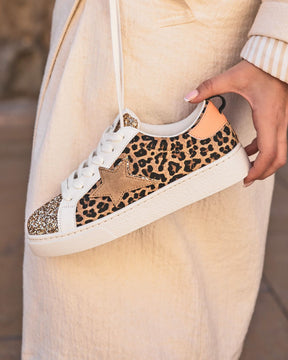 Basket femme étoile motif léopard à lacets - Juliette - Casualmode.fr
