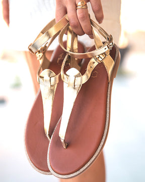 Sandale plate en CUIR doré - femme - MJNP-85 - Casual Mode